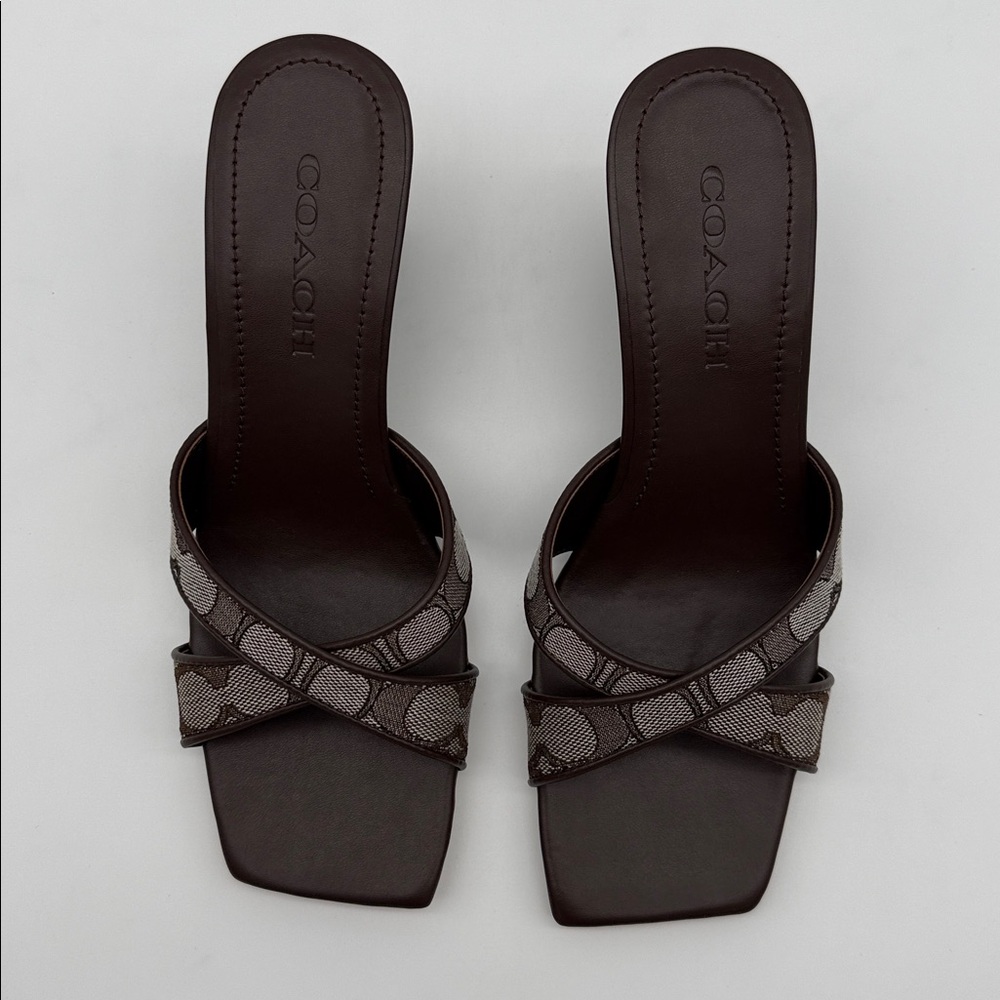 Coach Wedge Sandal In Signature Jacquard Oak Maple - Picture 4 of 13